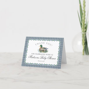 De Agradecimiento Mallard Duck Hunting Blue Gingham Gracias Tarjeta