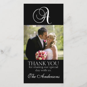 De Agradecimiento Monograma negro Un Boda Gracias tarjeta fotográfic