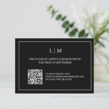 Monograma simple Código QR negro Boda Tarjeta RSVP