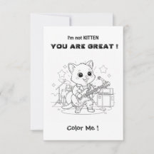 Músico divertido gato tarjeta para colorear y labe