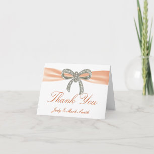 De Agradecimiento Naranja Diamond Bow Boda Gracias Tarjeta