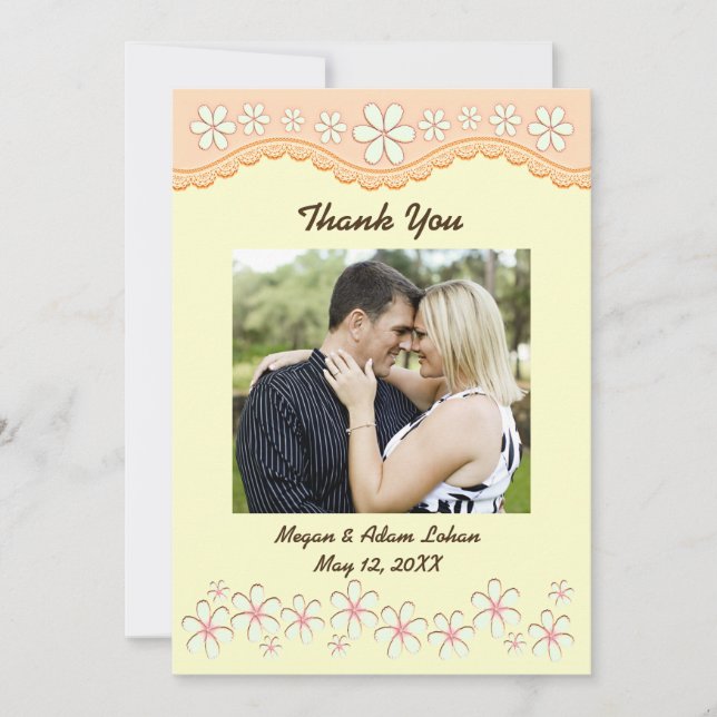 De Agradecimiento Naranja ligero Seis Flores Petales Gracias Tarjeta (Anverso)