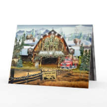 Navidades Evergreen Barn Holiday Tarjeta plegada -