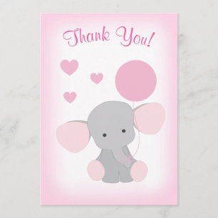 De Agradecimiento Niña Bebé Ducha Gracias Tarjeta Elefante Gris Rosa