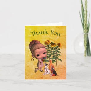 De Agradecimiento Niña Pequeña Y Cachorros Gracias Tarjeta