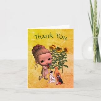 De Agradecimiento Niña Pequeña Y Cachorros Gracias Tarjeta