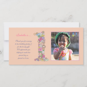 De Agradecimiento Niñas bebé primer cumpleaños Tarjeta fotográfica d