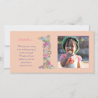 De Agradecimiento Niñas bebé primer cumpleaños Tarjeta fotográfica d
