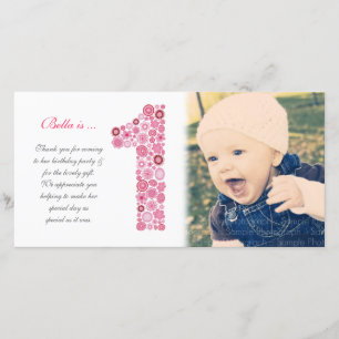 De Agradecimiento Niñas bebé primer cumpleaños Tarjeta fotográfica d