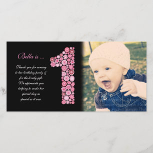 De Agradecimiento Niñas bebé primer cumpleaños Tarjeta fotográfica d