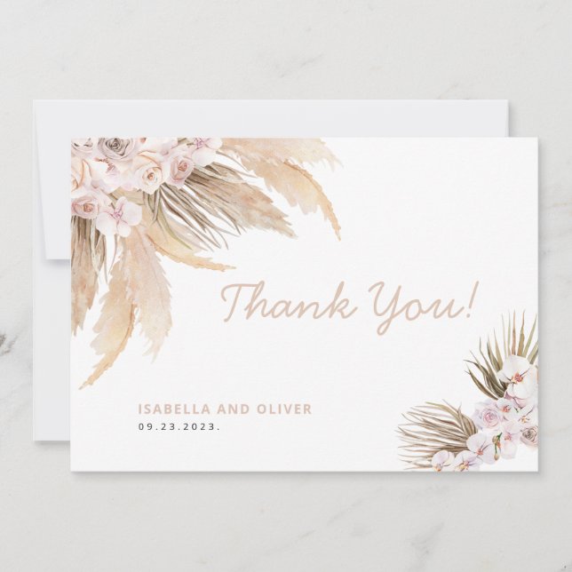 De Agradecimiento Pampas Grass Gracias tarjeta beige (Anverso)