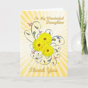 De Agradecimiento Para su hija, gracias tarjeta con flores amarillas