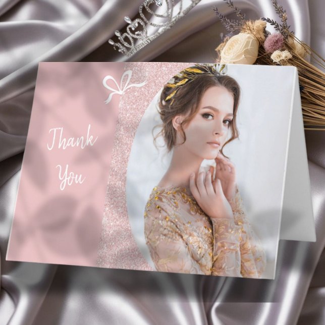De Agradecimiento Pastel Purpurina Pageant Gracias Tarjeta (This traditional folded thank you card for pageant titleholders features your photo and custom text)