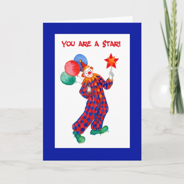 De Agradecimiento Payaso '¡Eres una estrella!' Tarjeta (Anverso)