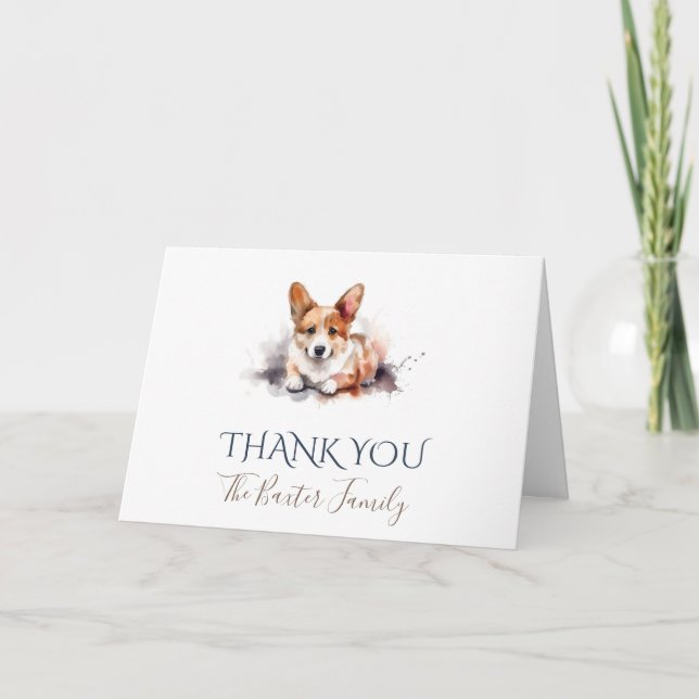 De Agradecimiento Pembroke Welsh Corgi Acuarela Gracias Tarjeta (Anverso)