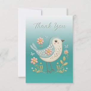 De Agradecimiento Pequeña tarjeta Bird Floral Embroidery Green Graci