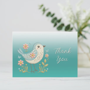 De Agradecimiento Pequeña tarjeta Bird Floral Embroidery Green Graci