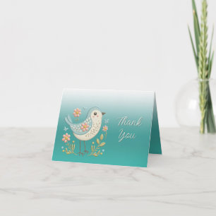 De Agradecimiento Pequeña tarjeta Bird Floral Embroidery Green Graci