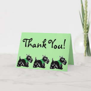 De Agradecimiento Perros escoceses con tarjeta Bows Green Gracias