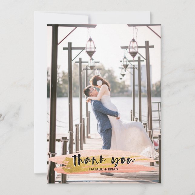 De Agradecimiento Pink and Gold Brushed Gracias 2 Tarjeta fotográfic (Anverso)