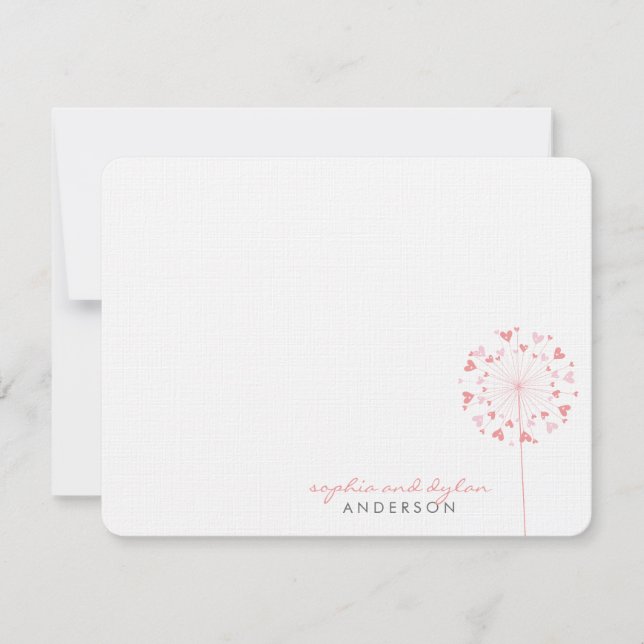 De Agradecimiento Pink Dandelions Love Hearts Boda Gracias Tarjeta (Anverso)