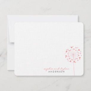 De Agradecimiento Pink Dandelions Love Hearts Boda Gracias Tarjeta
