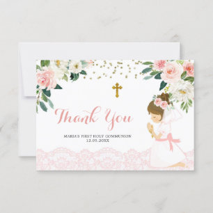 De Agradecimiento Pink Gold Floral First Communia Gracias Tarjeta