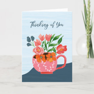 De Agradecimiento Pink Mug con flores pensando en tu tarjeta