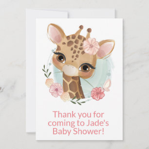 De Agradecimiento Pink Watercolor Bebé Giraffe Gracias Tarjeta