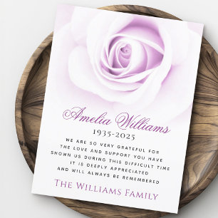 De Agradecimiento Púrpura rosa floral solidaridad funeraria tarjeta 
