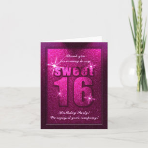 De Agradecimiento Purpurina Rosa Dulce Dulce 16 Cumpleaños Tarjeta d
