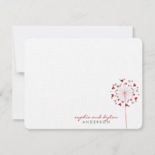 De Agradecimiento Red Dandelions Love Hearts Boda Gracias Tarjeta