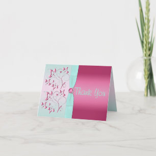 De Agradecimiento RIBBON Pink IMPRESO, Aqua Floral Gracias Tarjeta 2