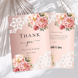 De Agradecimiento Rosa oro floral encaje boda gracias tarjeta