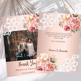 De Agradecimiento Rosa oro floral encaje boda gracias tarjeta