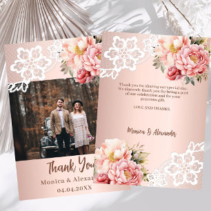 De Agradecimiento Rosa oro floral encaje boda gracias tarjeta
