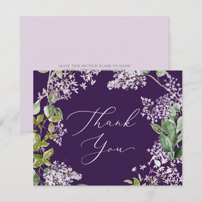 De Agradecimiento Rustic Lilac | Tarjeta Purple Gracias (Anverso / Reverso)