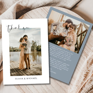 De Agradecimiento Script Dusty Blue Photo Boda Gracias Tarjeta