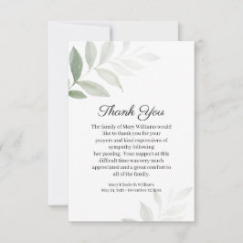 De Agradecimiento Simple acuarela Verdor Funeral Gracias Tarjeta