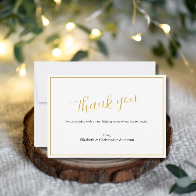 De Agradecimiento Simple Classic Gold Black Boda Gracias tarjeta (Black Gold Classic Script Wedding Thank you card)