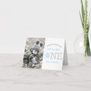 De Agradecimiento Snowflakes Blue First Birthday Boy Gracias Tarjeta