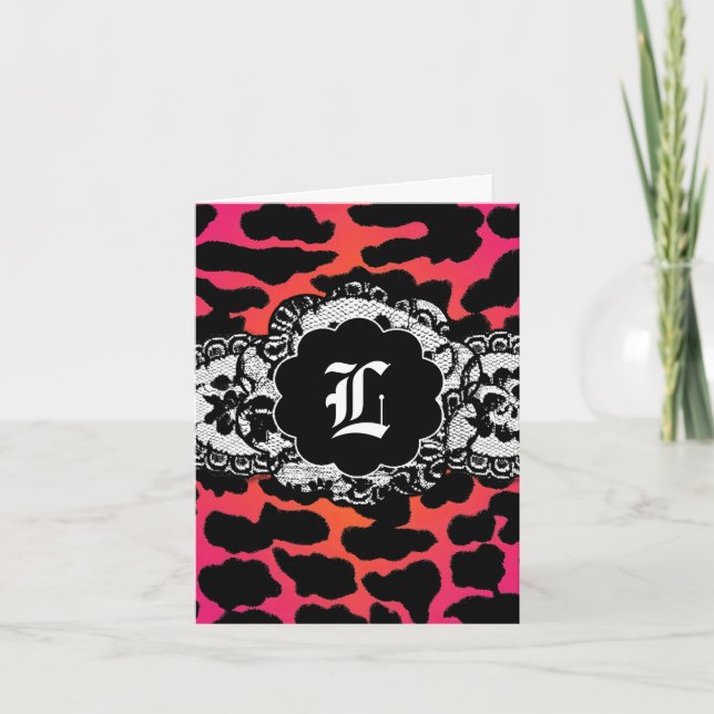 De Agradecimiento Tarjeta 311-Pink Fire Leopard Lace (Anverso)