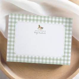 De Agradecimiento Tarjeta Baby Shower Green Gingham Duck