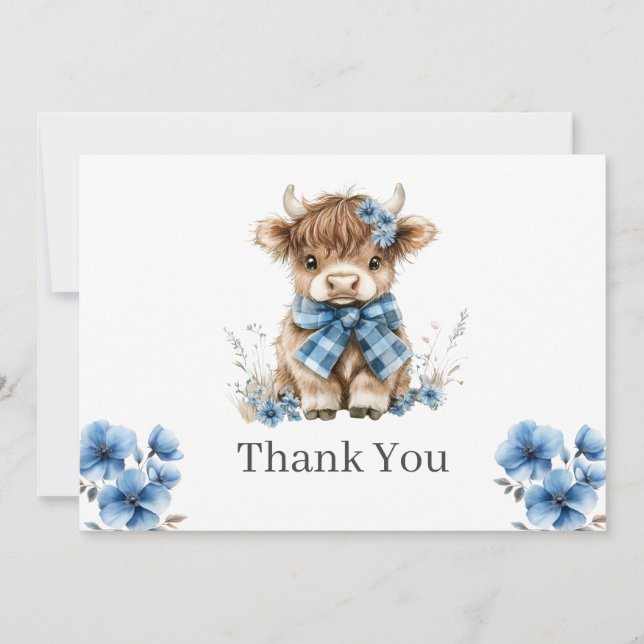 De Agradecimiento Tarjeta Blue Highland Cow Flat (Anverso)