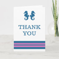 Tarjeta Blue Pink Nautical Seahors