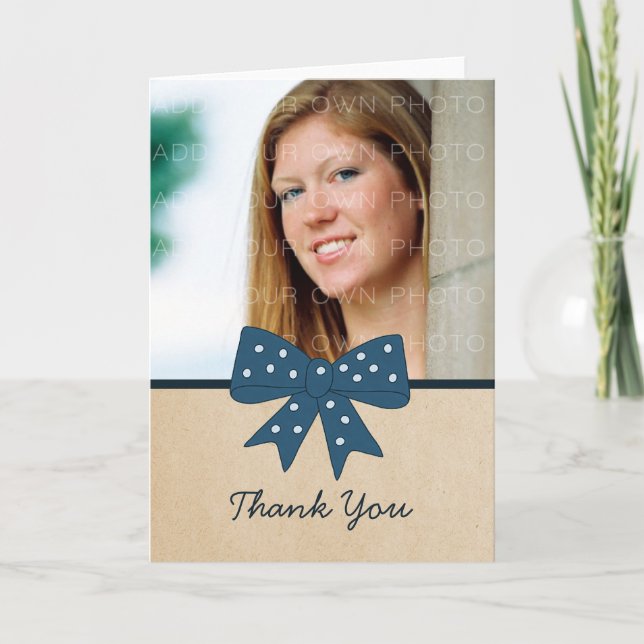 De Agradecimiento Tarjeta Cute Blue Bow Graduation (Anverso)