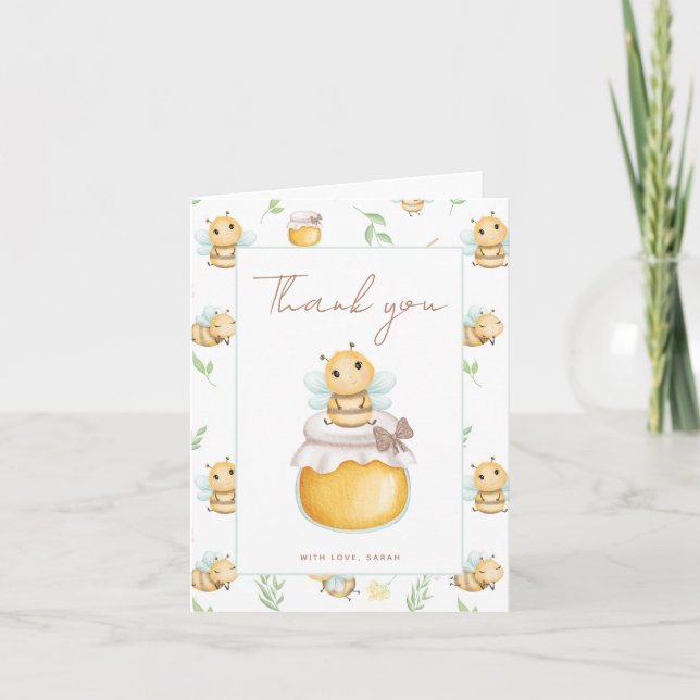 De Agradecimiento Tarjeta Cute Bumblebee Watercolor Shower (Anverso)