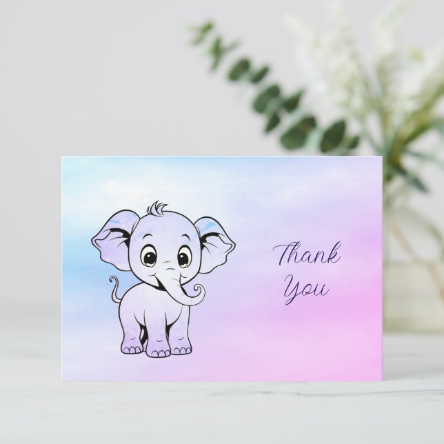 De Agradecimiento Tarjeta Cute Elephant Gracias (Anverso de pie)