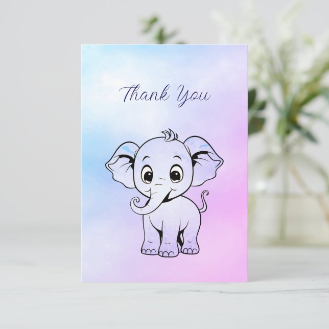 De Agradecimiento Tarjeta Cute Elephant Gracias (Anverso de pie)