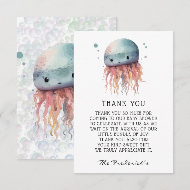 De Agradecimiento Tarjeta Cute Jellyfish Neutral Baby Shower Gracias (Anverso / Reverso)